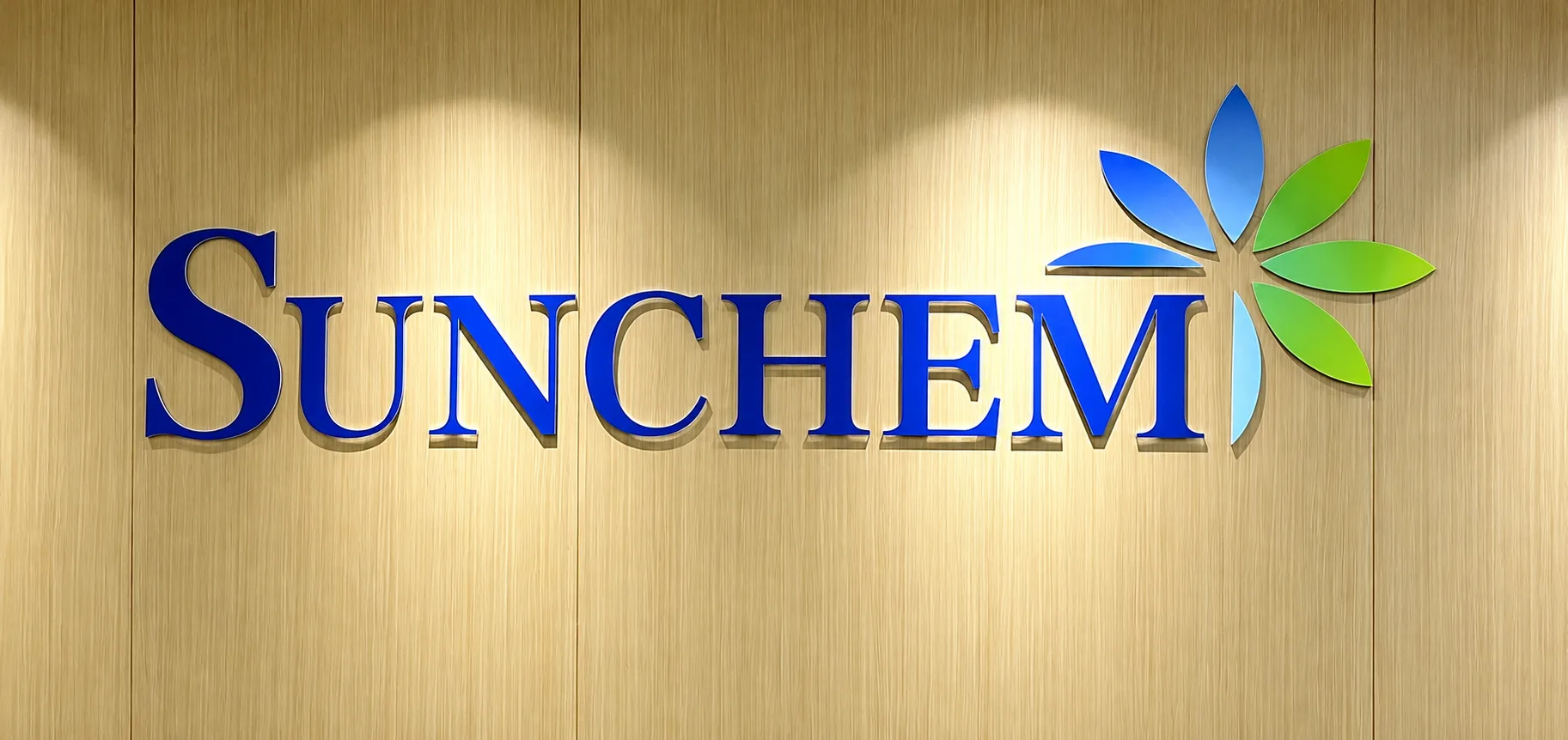SUNCHEM headquarters office logo wall in Yangzhou